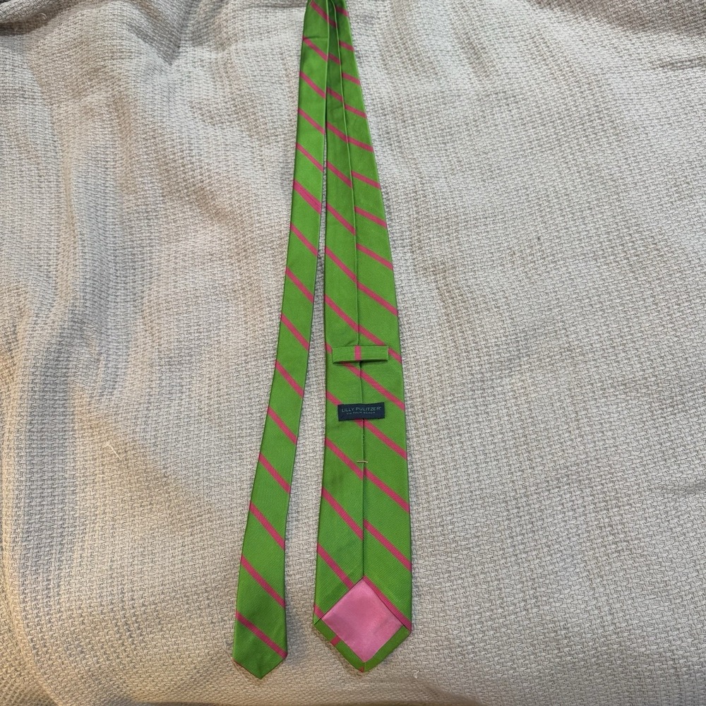 LILLY PULITZER PALM BEACH Neck Tie HOT PINK & NEON GREEN STRIPED 58"